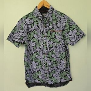 Stitches & Rivets Mens Shirt S Short Sleeve Button Front Purple Green Leaf